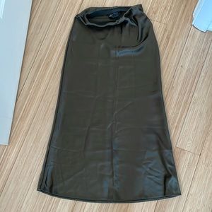 Olive green midi satin skirt